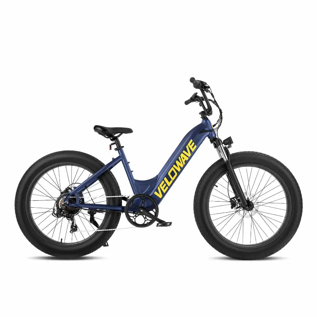 Velowave Rover Step Thru 750W 48V Fat Tire Commuter Electric Bike blue right side