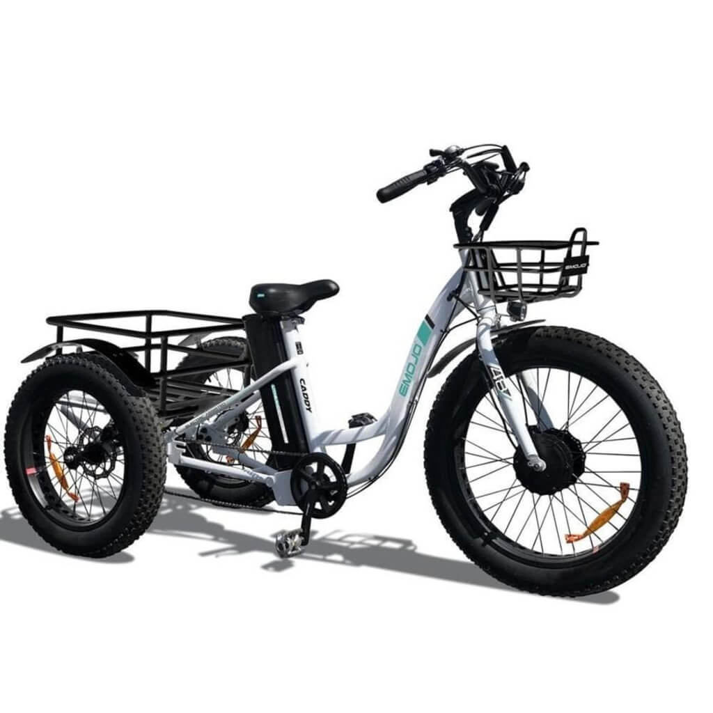 Emojo Caddy 500W 48V White Fat Tire Electric Trike Cargo 