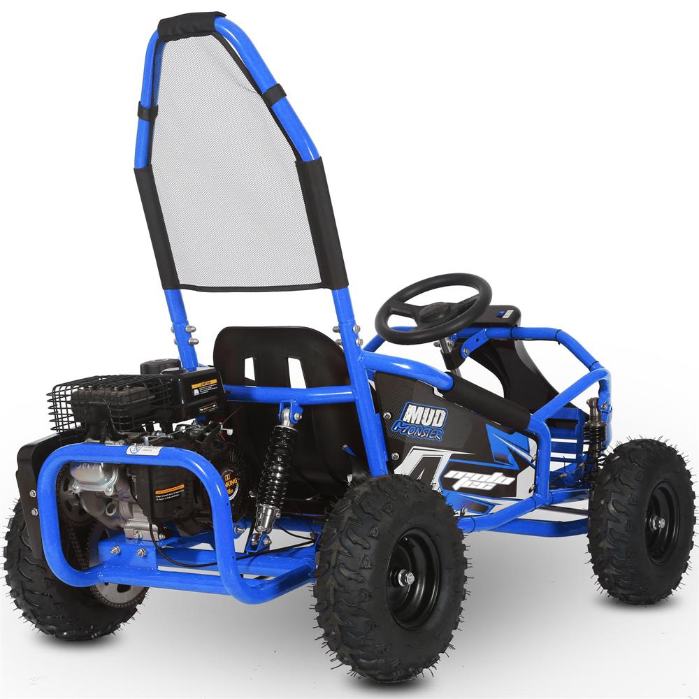 MotoTec Mud Monster 98cc 2.5HP Full Suspension Blue Kids Gas Powered Go Kart
