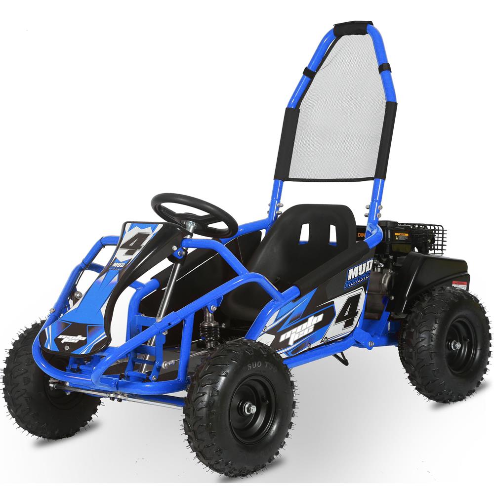 MotoTec Mud Monster 98cc 2.5HP Full Suspension Blue Kids Gas Powered Go Kart
