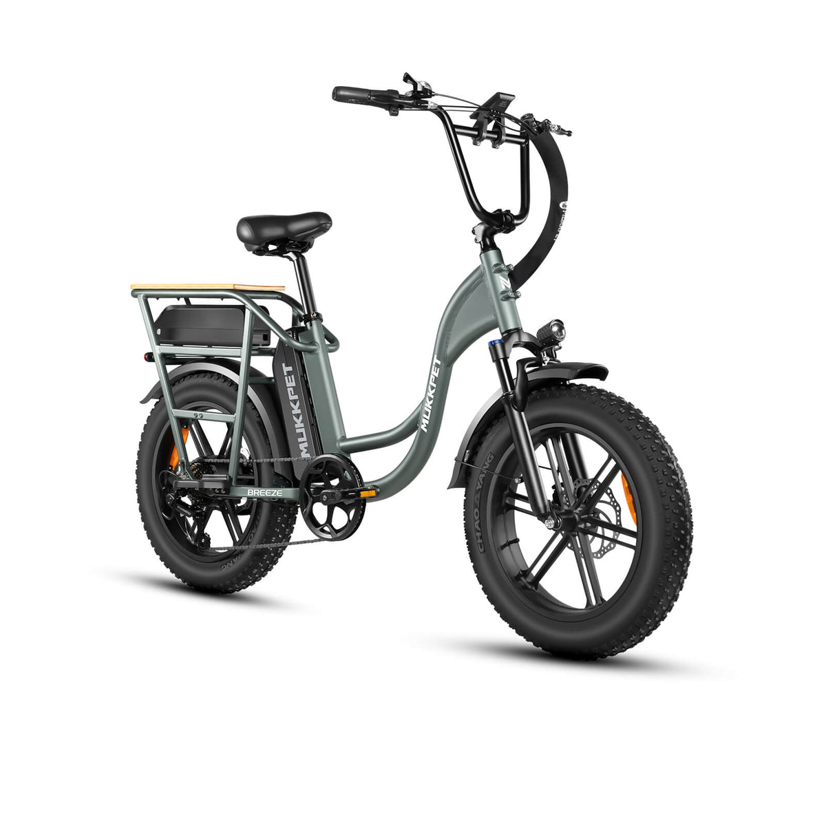 Mukkpet Breeze 750W 48V Dual Battery Step Thru Electric Cargo Utility Bike Angle View
