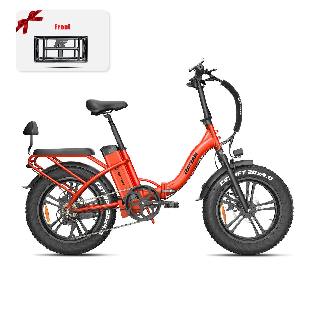 Rattan LF Ultra Step Through Fat Tire Folding Electric Bike with front basket