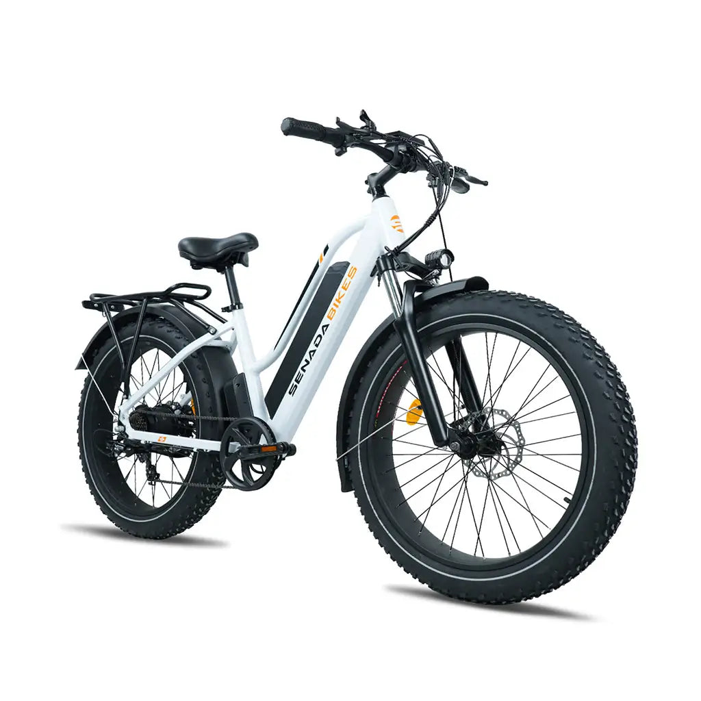 Senada Herald 1000W 48V 15Ah All Terrain Fat Tire Electric Mountain Bike White Right Slant