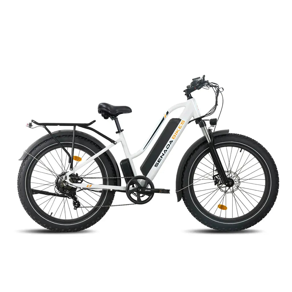 Senada Herald 1000W 48V 15Ah All Terrain Fat Tire Electric Mountain Bike White Right Side