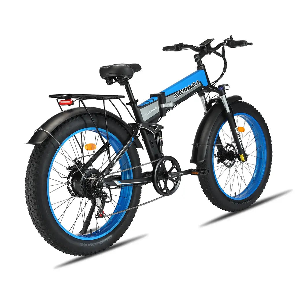 Senada Roamer 1000W 48V 14Ah All Terrain Fat Tire Electric Folding Bike Blue Right Back View