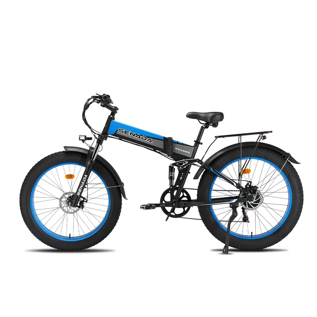 Senada Roamer 1000W 48V 14Ah All Terrain Fat Tire Electric Folding Bike Blue Left Side