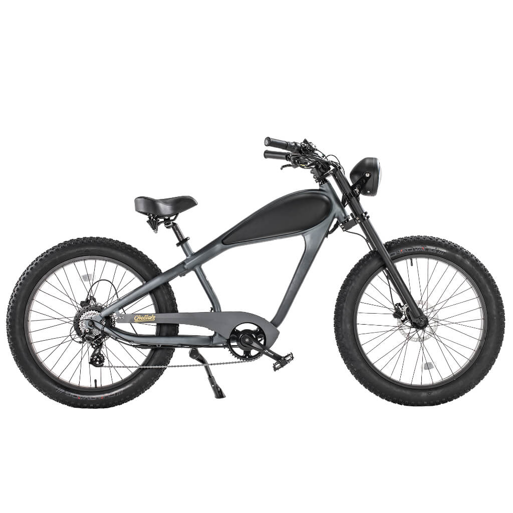 REVIBIKES Cheetah Cafe Racer 750W/ 48V/ Fat Tire/ Cruiser Electric Bike night black right side