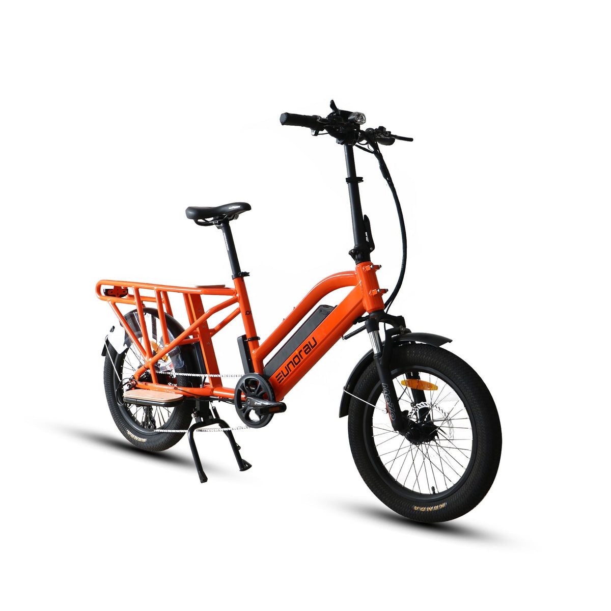 EUNORAU G30-CARGO 500W 48V Dual Battery Family Cargo Electric Bike Side View Orange