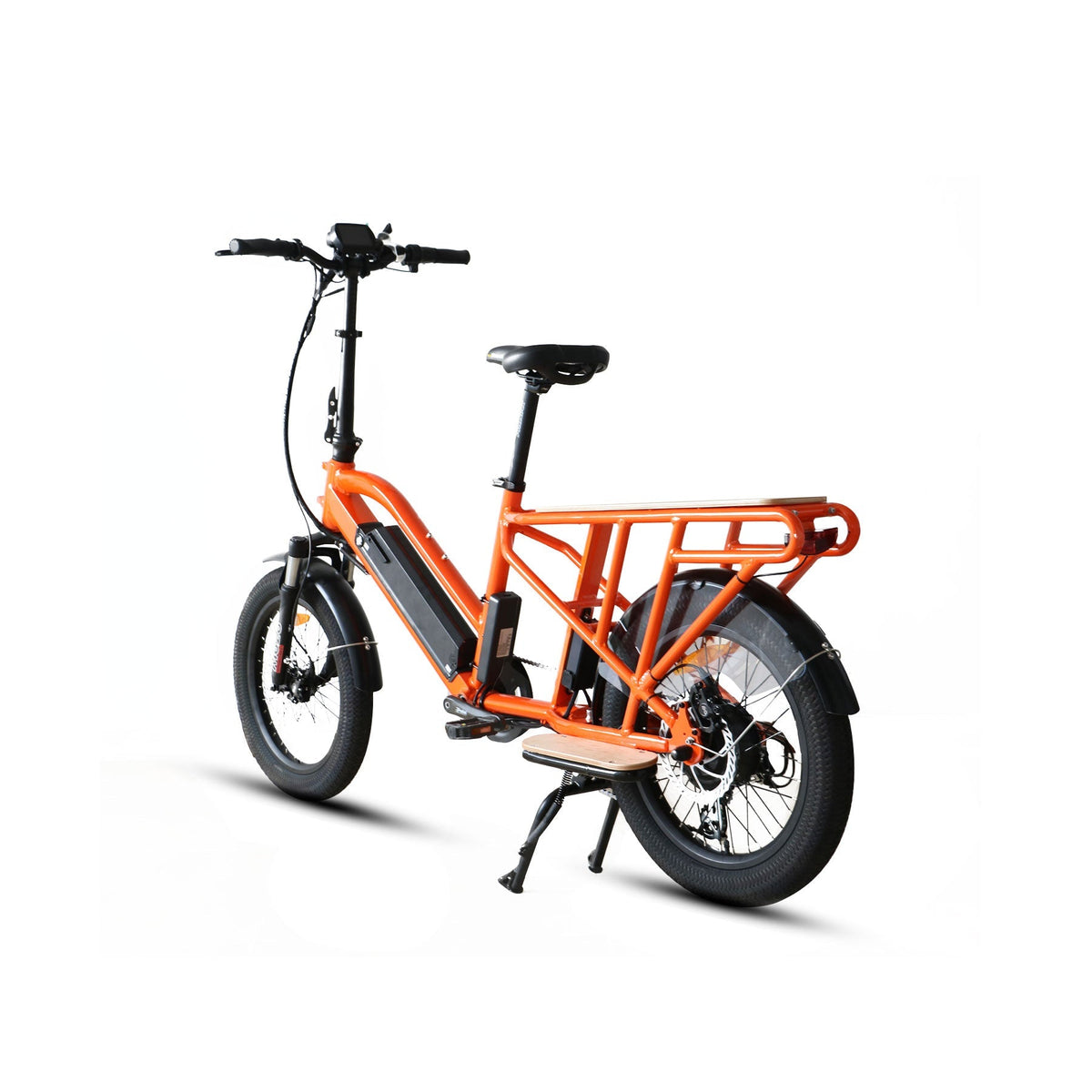 EUNORAU G30-CARGO 500W 48V Dual Battery Family Cargo Electric Bike Orange Back View