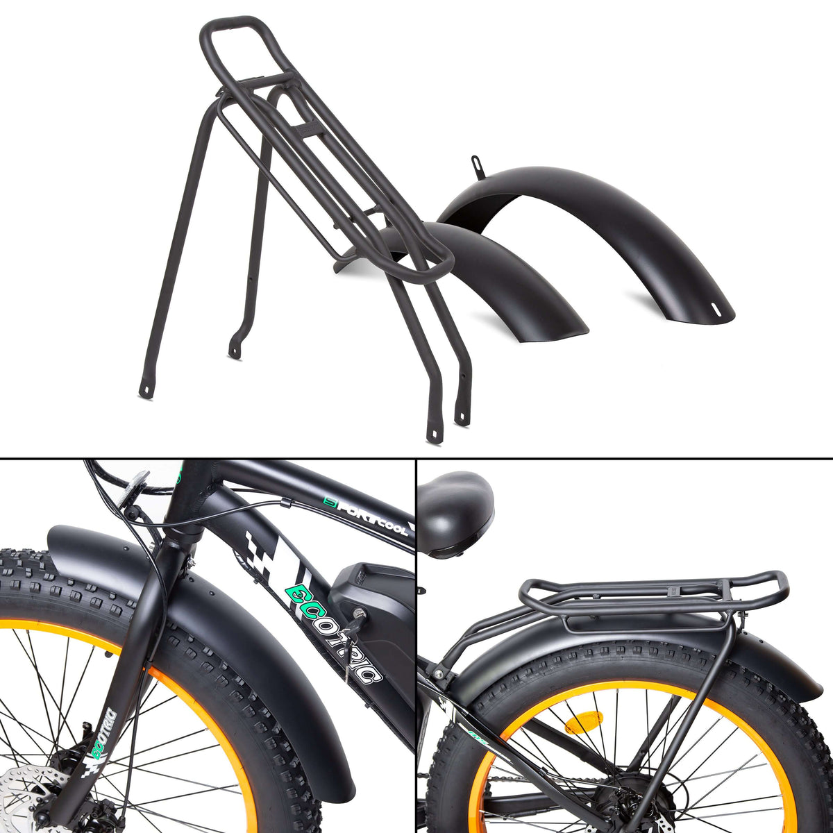 Ecotric Rear Rack &amp; Fenders for Rocket Bike and Beach Snow 26&quot; Electric Bikes