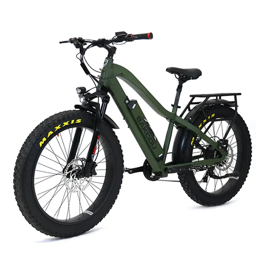 Bakcou Flatlander 750W 48V Fat Tire Electric Hunting Bike green left slant