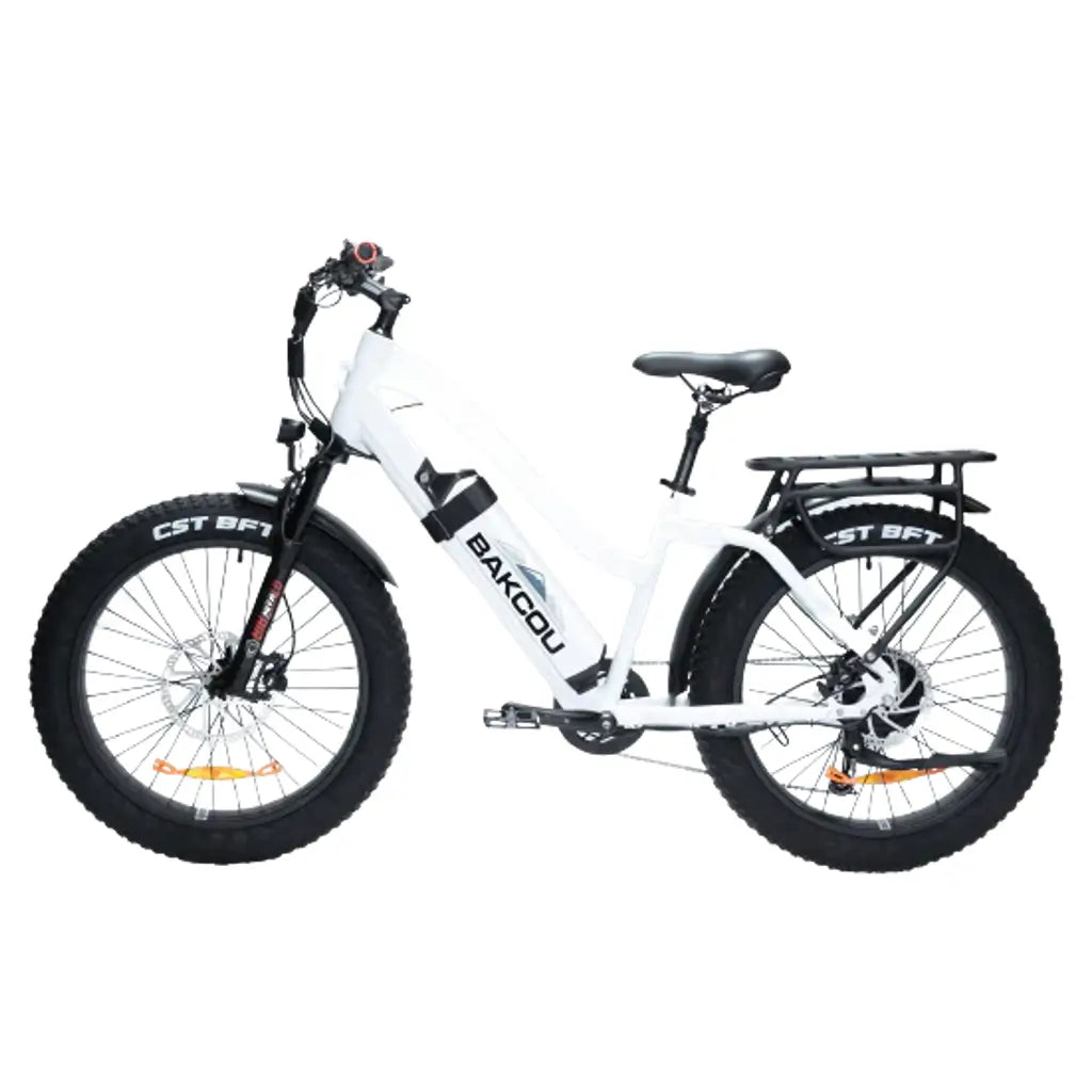 Bakcou Flatlander Step through (ST) 24&quot; 750W 48V Fat Tire Electric Hunting Bike white left side