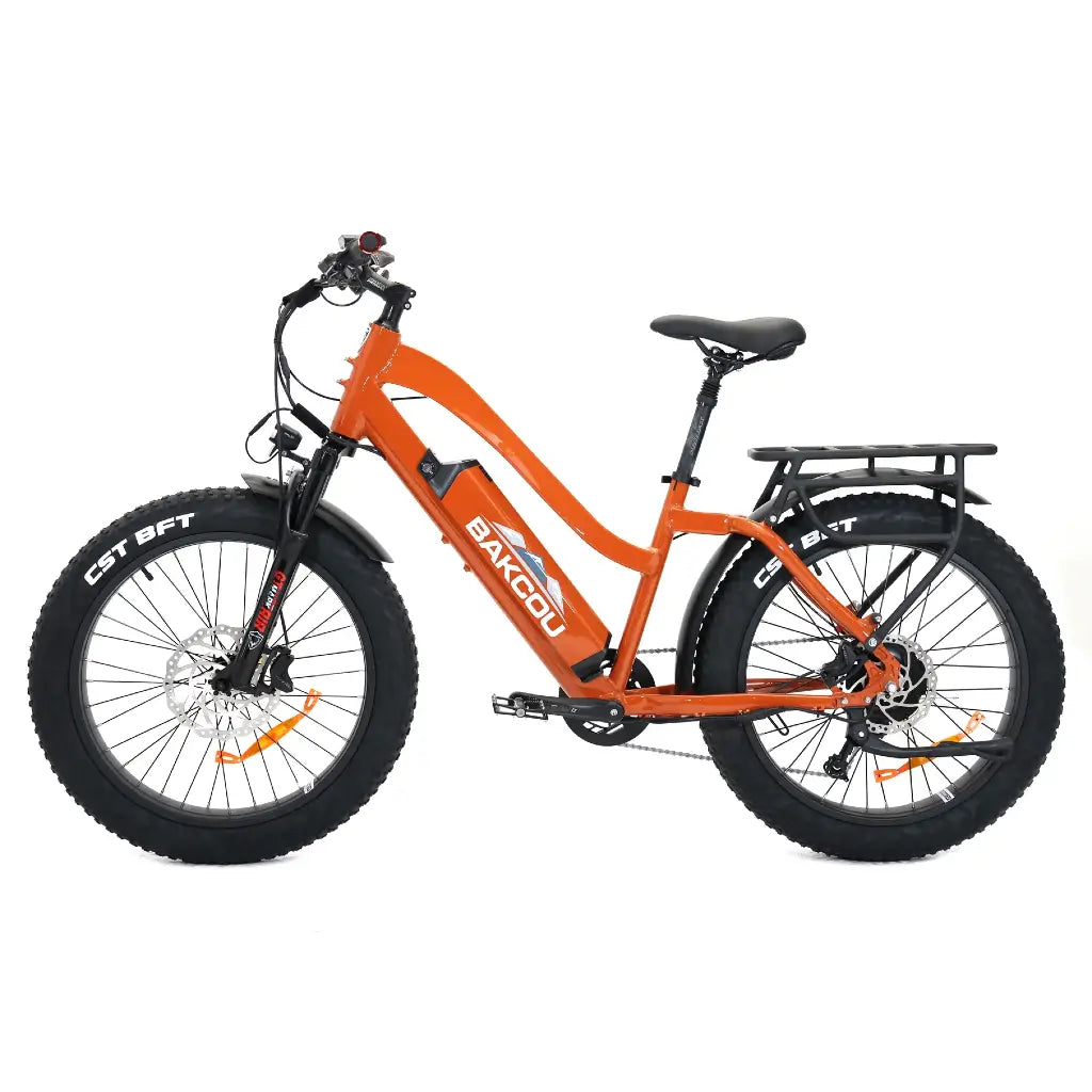 Bakcou Flatlander Step through (ST) 24" 750W 48V Fat Tire Electric Hunting Bike orange left side