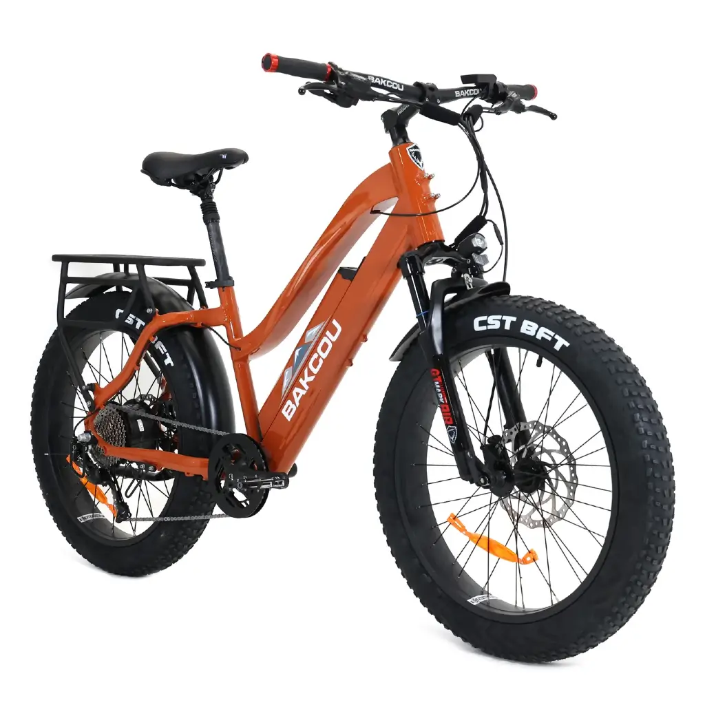 Bakcou Flatlander Step through (ST) 24&quot; 750W 48V Fat Tire Electric Hunting Bike orange right slant