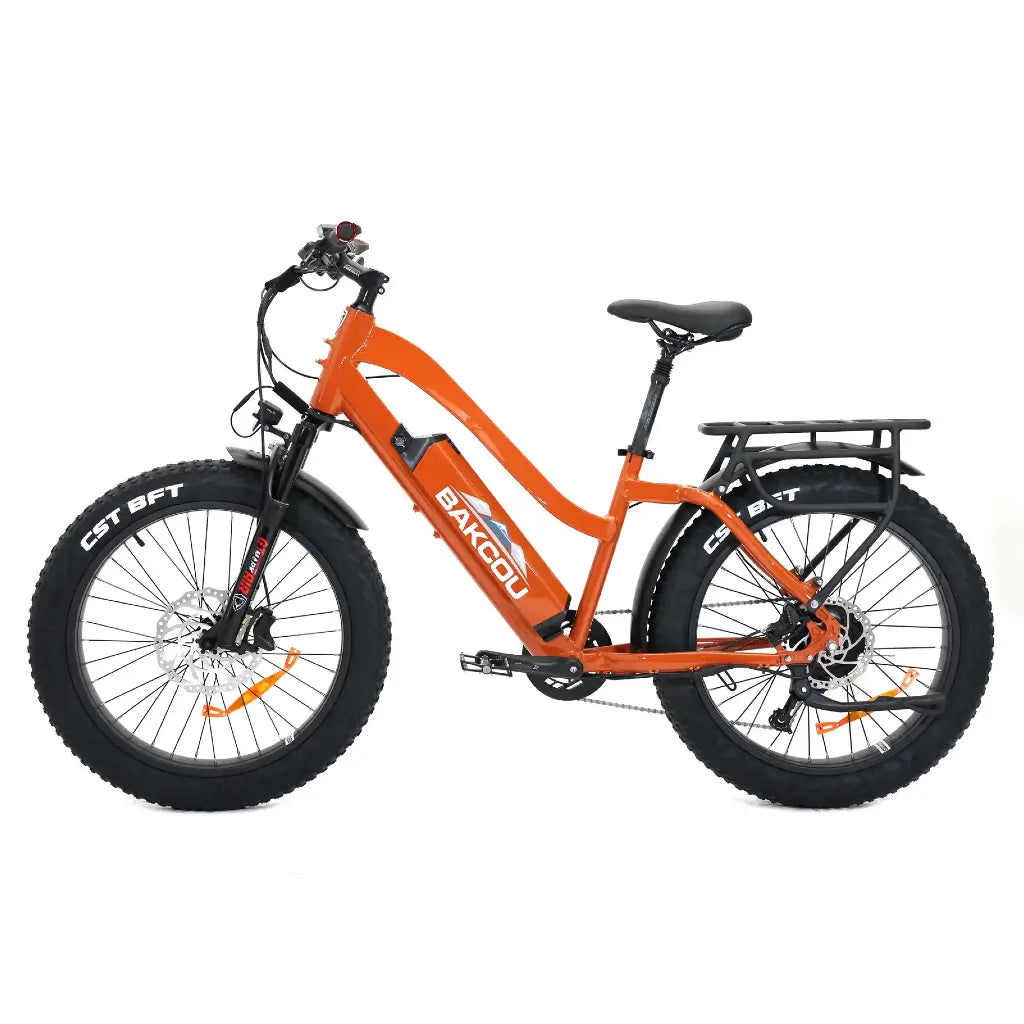 Bakcou Flatlander Step through (ST) 24&quot; 750W 48V Fat Tire Electric Hunting Bike  orange left side