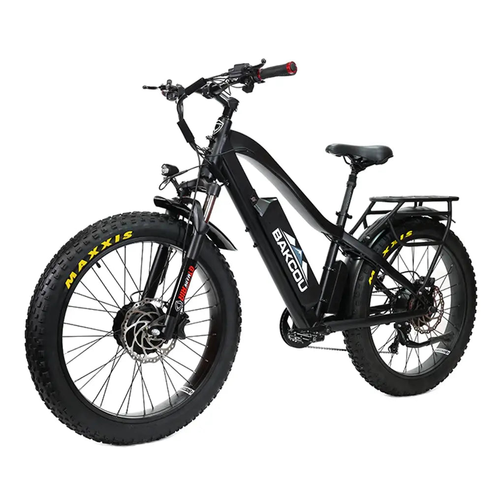 Bakcou Kodiak AWD 500W 48V 25ah Fat Tire Electric Hunting Bike black left slant