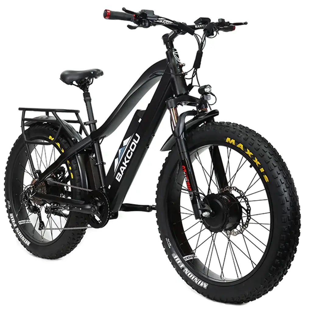 Bakcou Kodiak AWD 500W 48V 25ah Fat Tire Electric Hunting Bike black right slant
