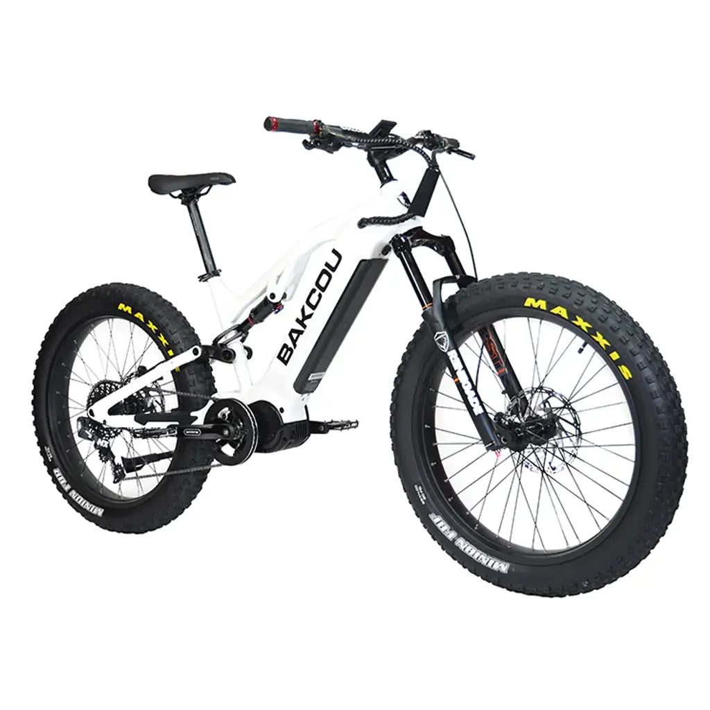 Bakcou Scout Full Suspension Fat Tire Electric Bike white right slant