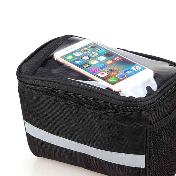 Bike Handlebar Front Storage Pouch Bag With Mesh Pockets
