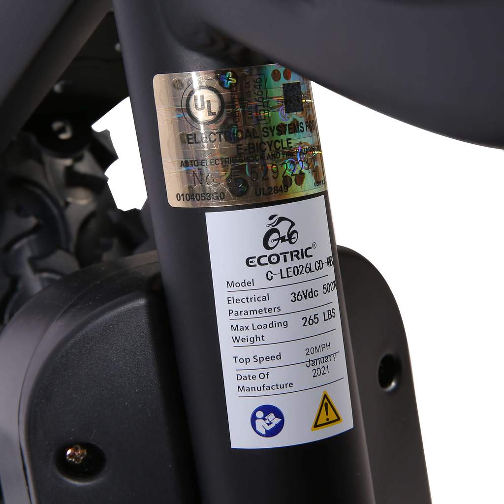 UL Certified - Ecotric Leopard 36V 500W Electric Mountain Bike