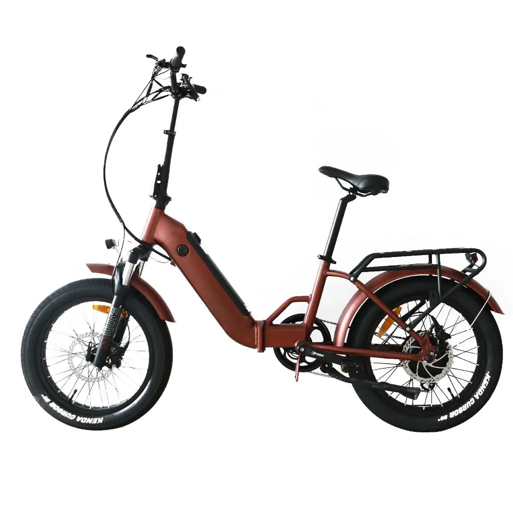 Coastal Cruiser 750W 48V Fat Tire Step-Thru Foldin Electric Bike Orange Left Side