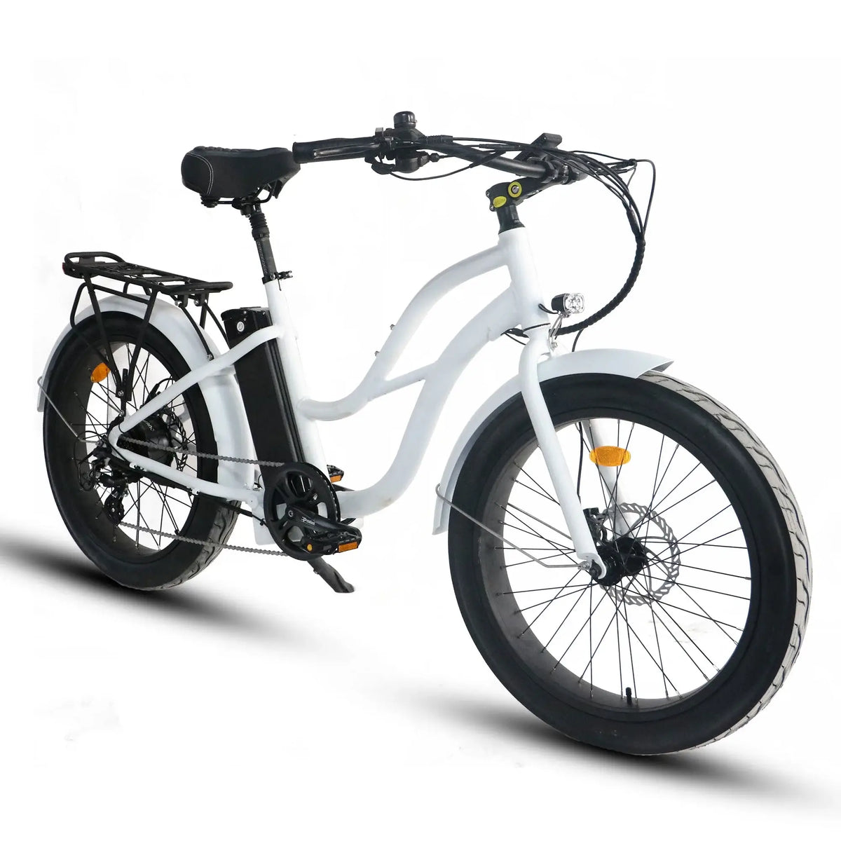 Coastal Cruiser Beach Cruiser 750W 52V 24x3 Step-Thru Electric Bike White Slant