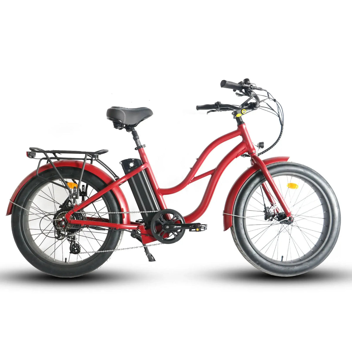 Coastal Cruiser Beach Cruiser 750W 52V 24x3 Step-Thru Electric Bike Red Right Side