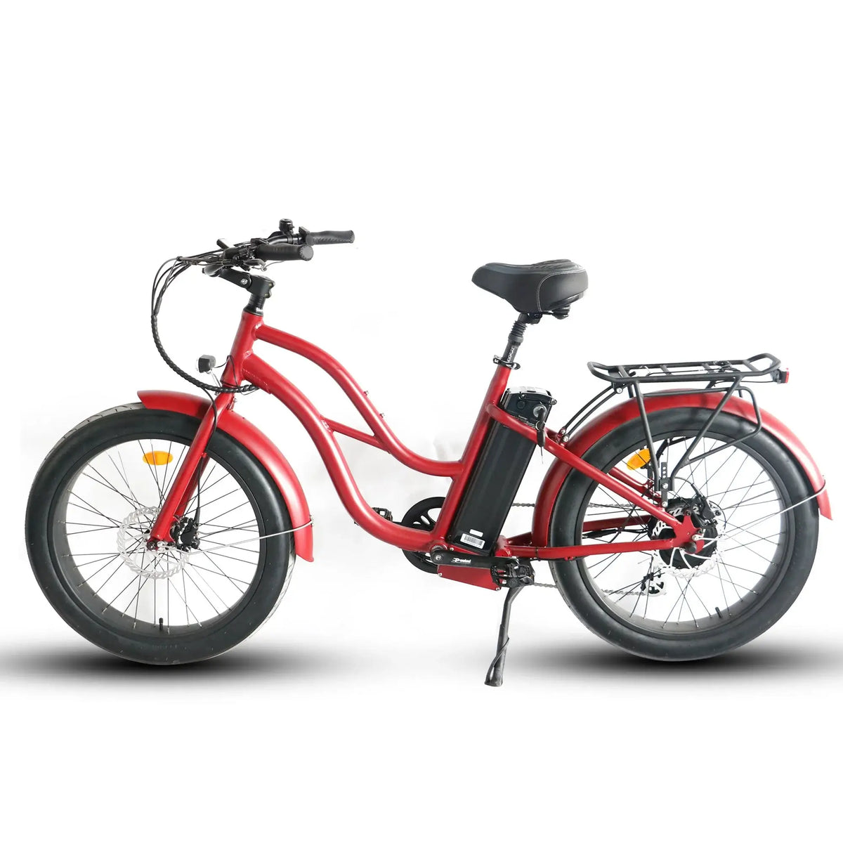 Coastal Cruiser Beach Cruiser 750W 52V 24x3 Step-Thru Electric Bike Red Left Side