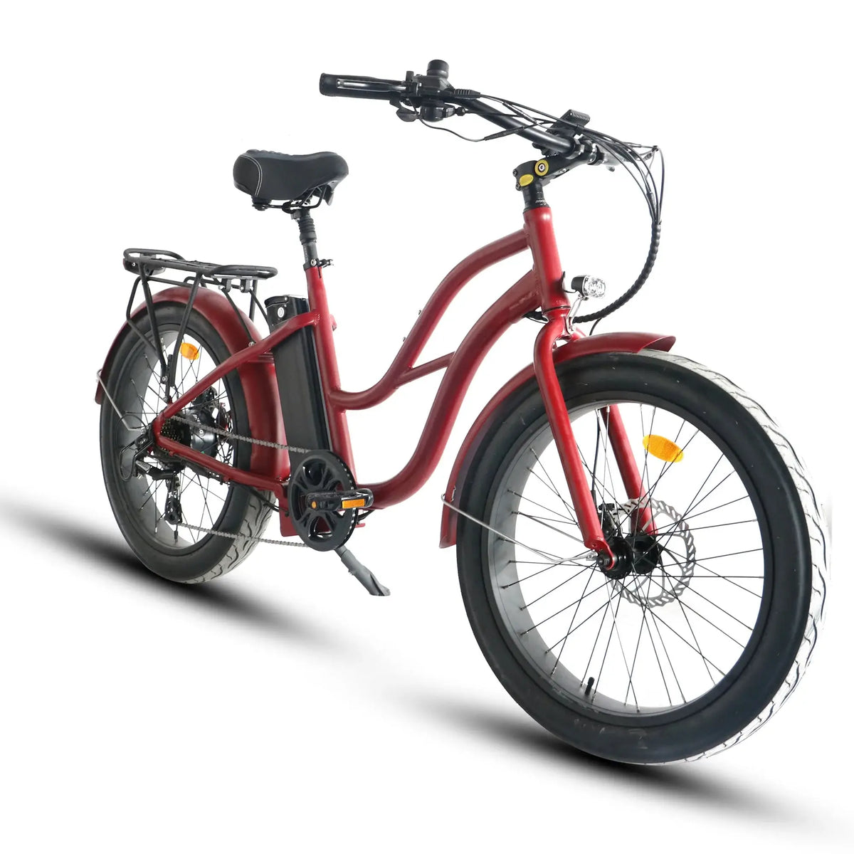 Coastal Cruiser Beach Cruiser 750W 52V 24x3 Step-Thru Electric Bike Red Slant