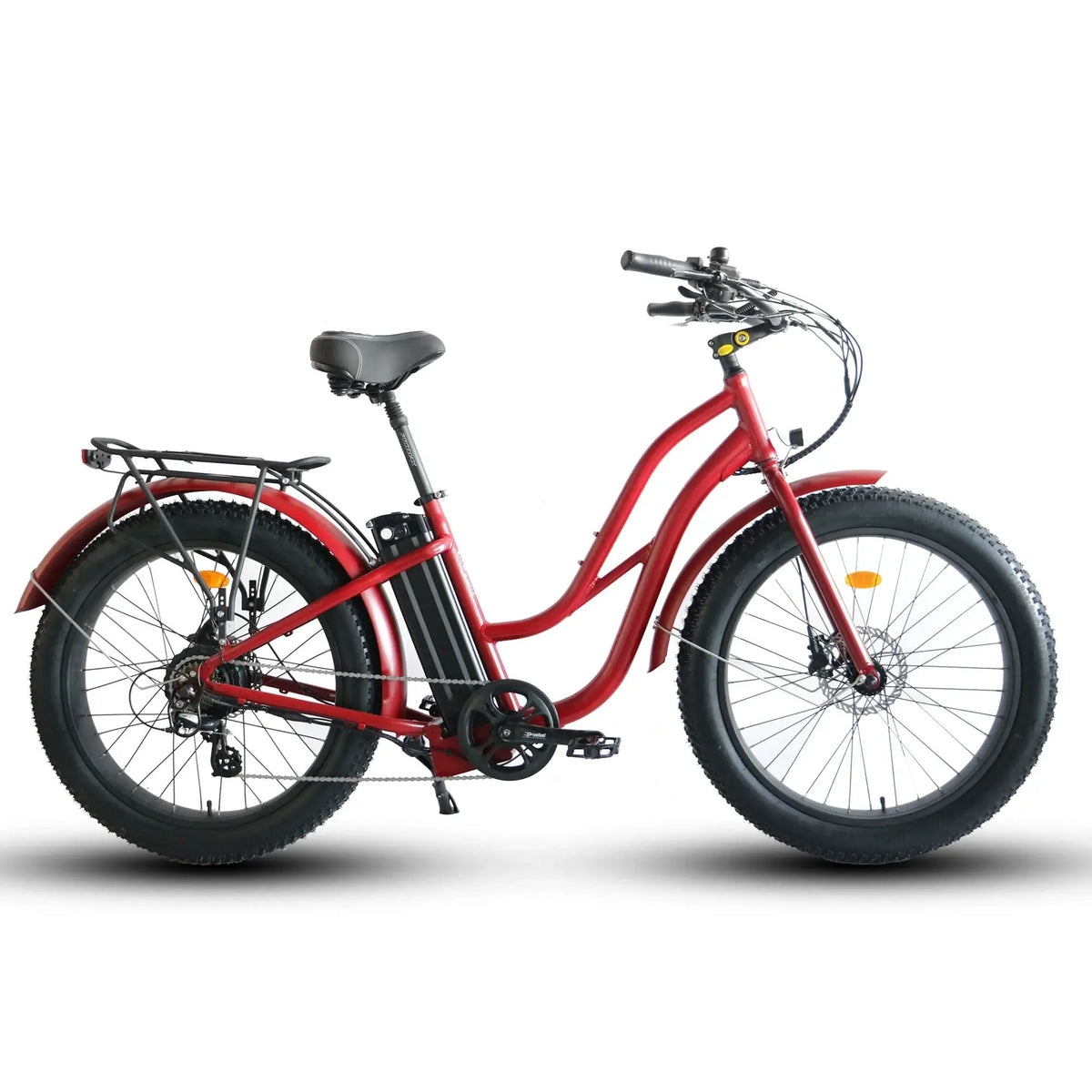 Coastal Cruiser Beach Cruiser 750W 52V 26x4 Step-Thru Fat Tire Electric Bike Red Right Side