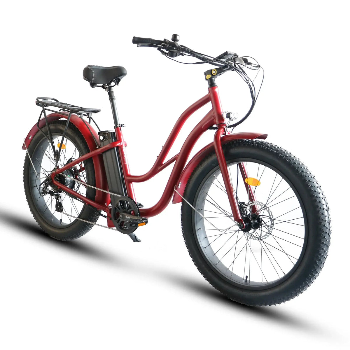 Coastal Cruiser Beach Cruiser 750W 52V 26x4 Step-Thru Fat Tire Electric Bike Red Slant