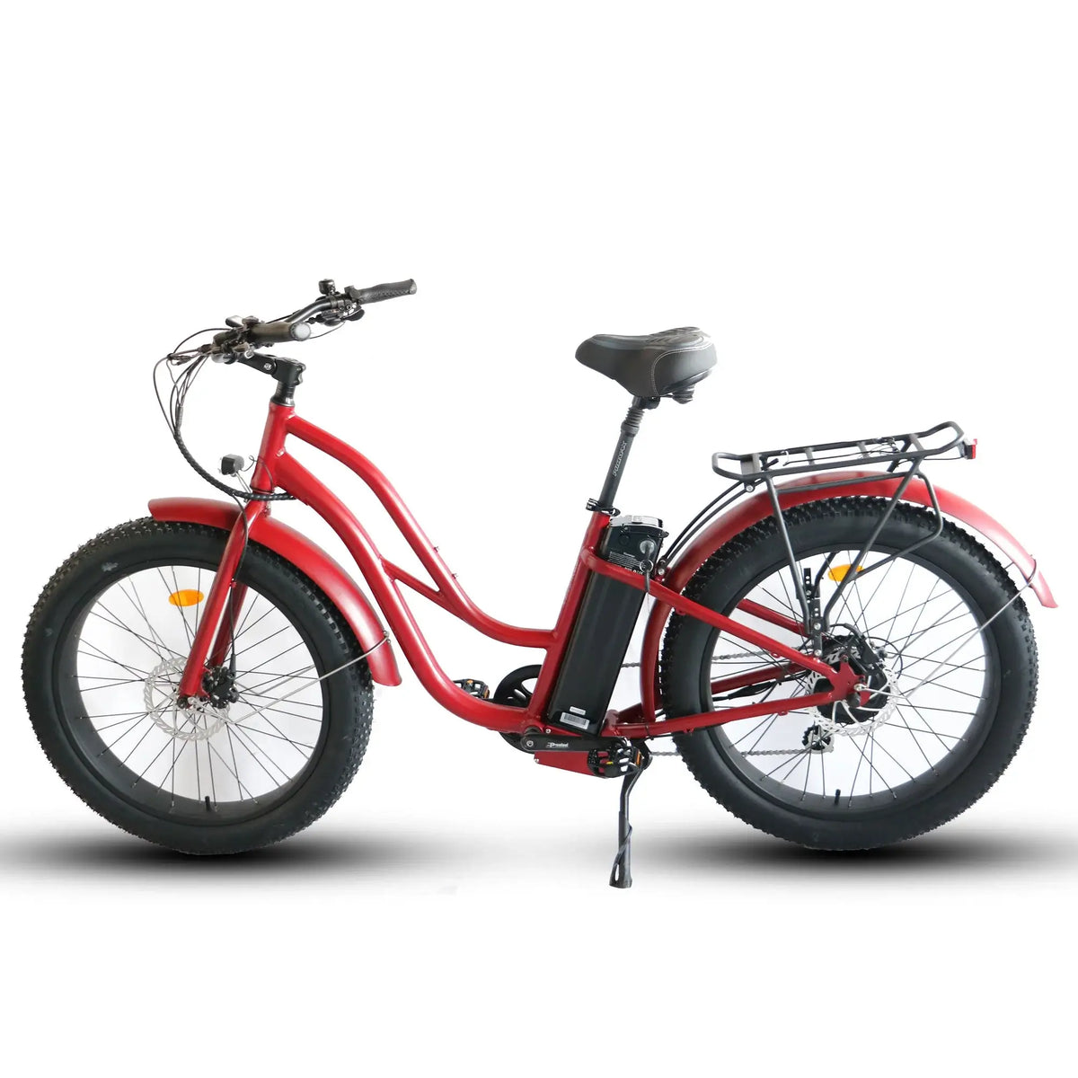 Coastal Cruiser Beach Cruiser 750W 52V 26x4 Step-Thru Fat Tire Electric Bike Red Left Side