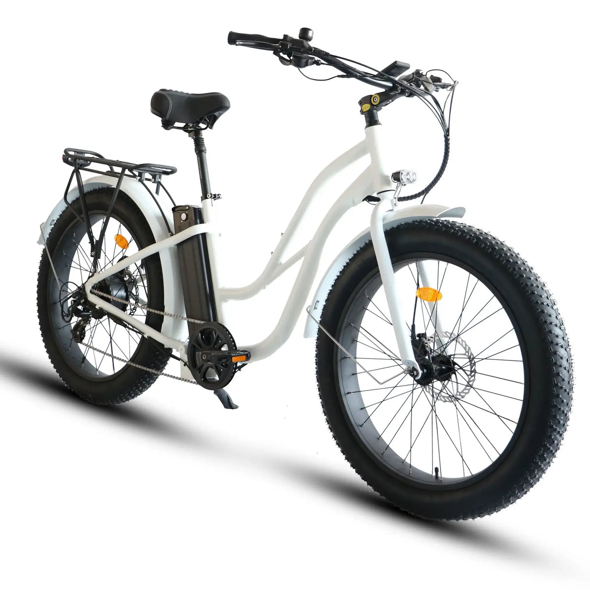 Coastal Cruiser Beach Cruiser 750W 52V 26x4 Step-Thru Fat Tire Electric Bike White Slant