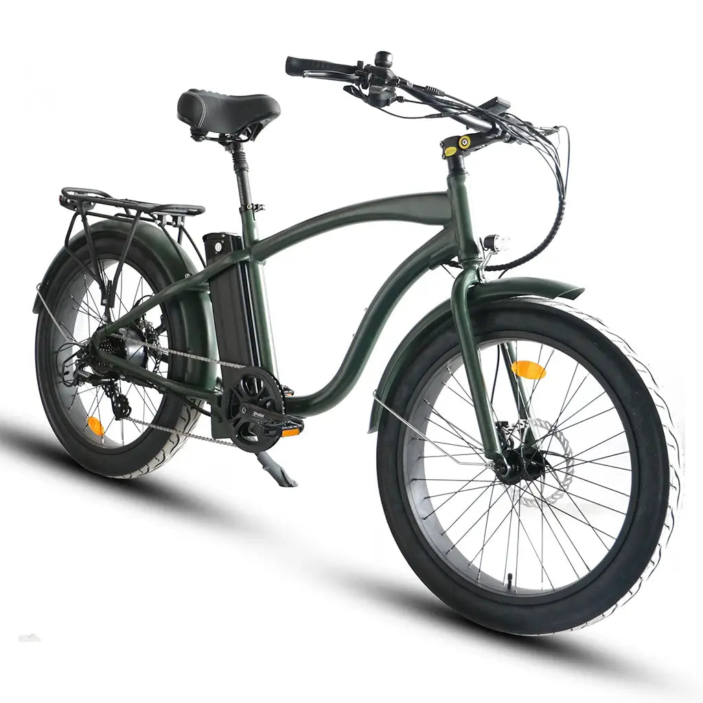 Coastal Cruiser Classic Beach Cruiser 750W 52V 24x3 Step Over Electric Bike Green Slant