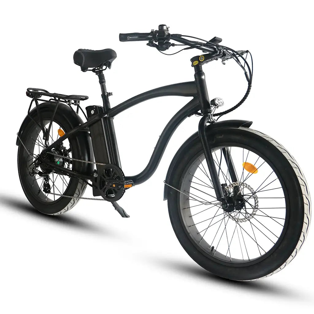 Coastal Cruiser Classic Beach Cruiser 750W 52V 24x3 Step Over Electric Bike Black Slant