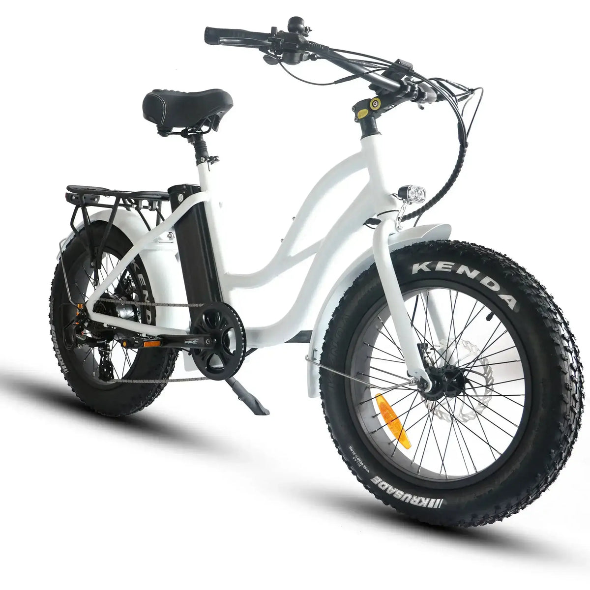 Coastal Cruiser Mini 20x4 750W 52V Fat Tire Step-Thru Beach Cruiser Electric Bike White Front Side
