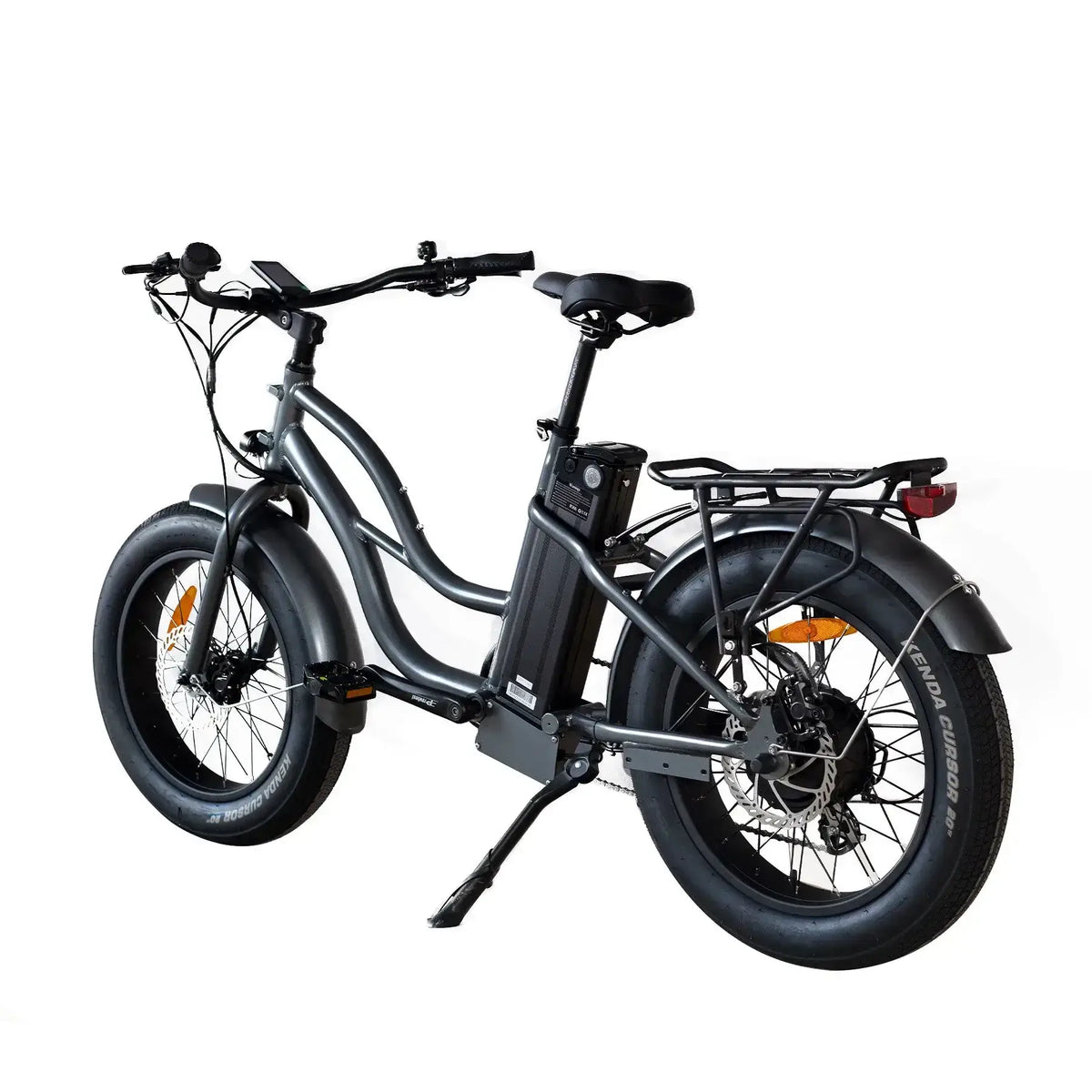 Coastal Cruiser Mini 20x4 750W 52V Fat Tire Step-Thru Beach Cruiser Electric Bike Gunmetal Rear View