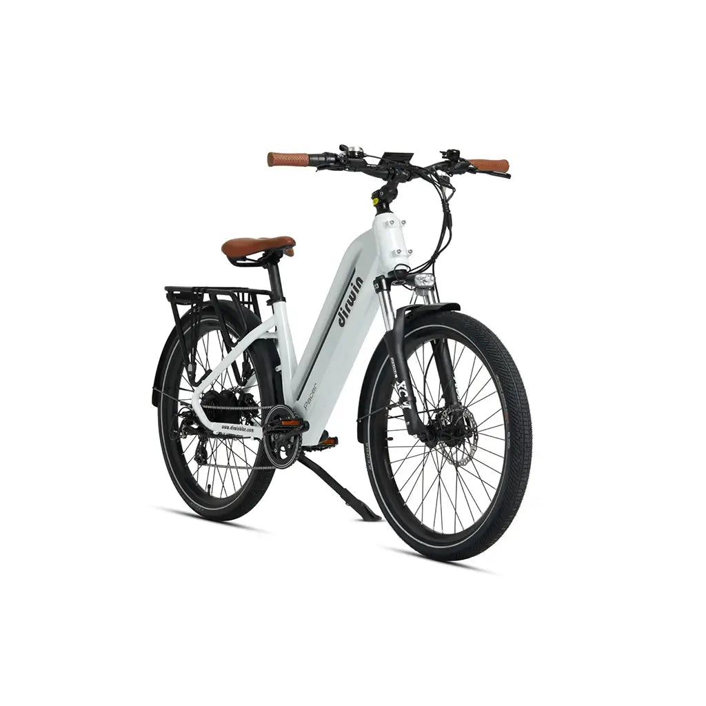 Dirwin Pacer 500W 48V Step Through Commuter Electric Bike White Front Slant