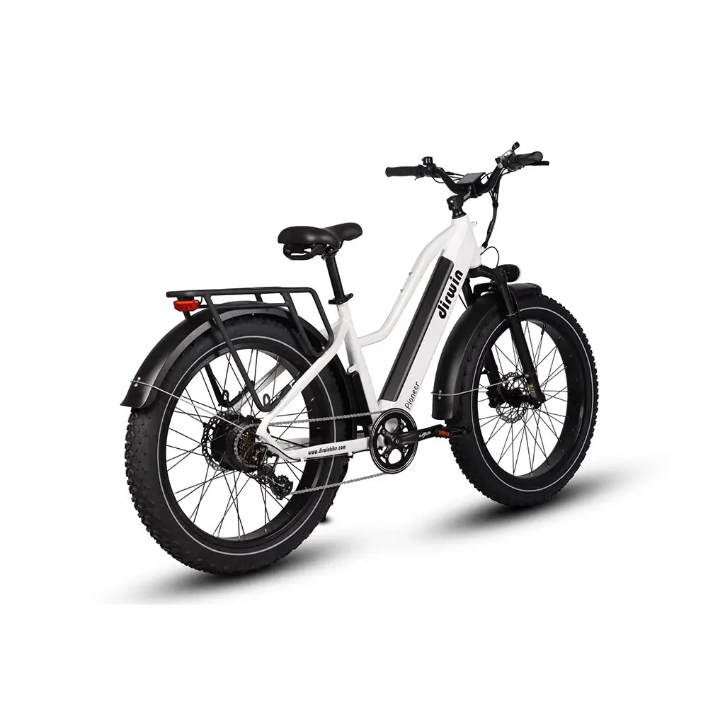 Dirwin Pioneer Step-Thru 750W 48V All-Terrain Fat Tire Electric Bike White Right Rear Slant
