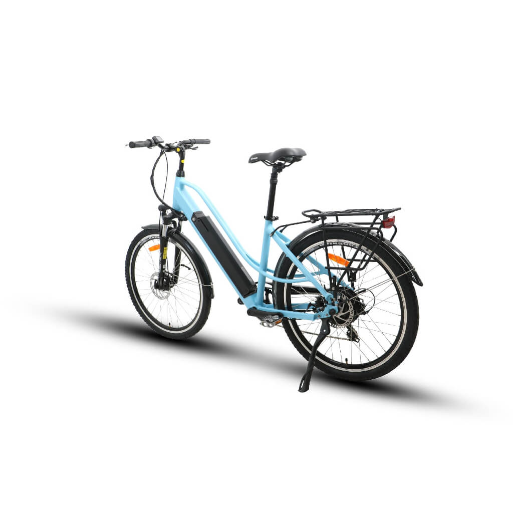 EUNORAU E-TORQUE Step-Through 350W 36V Cruiser Electric Bike - Blue - Back View