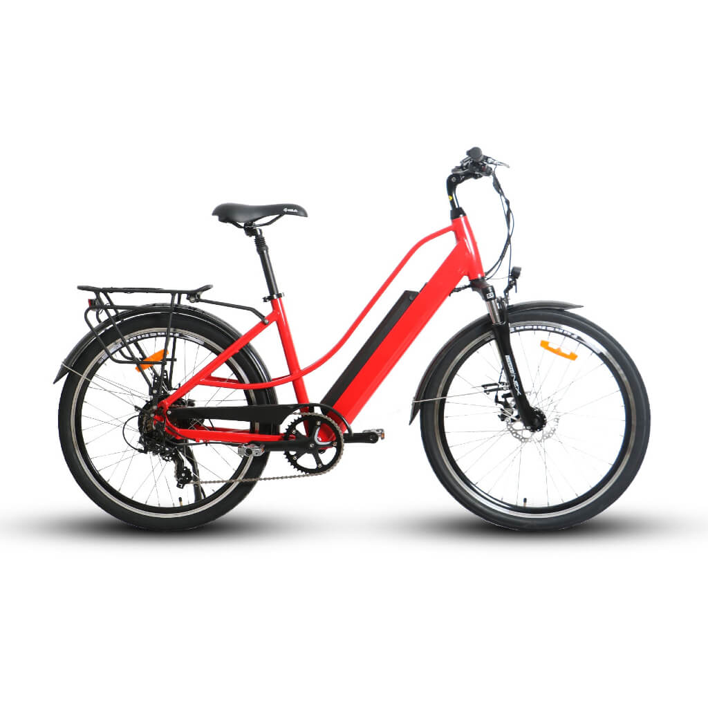 EUNORAU E-TORQUE Step-Through 350W 36V Cruiser Electric Bike - Red - Side View