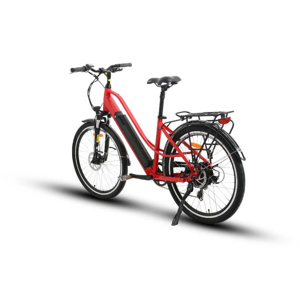 EUNORAU E-TORQUE Step-Through 350W 36V Cruiser Electric Bike - Red - Back Angle