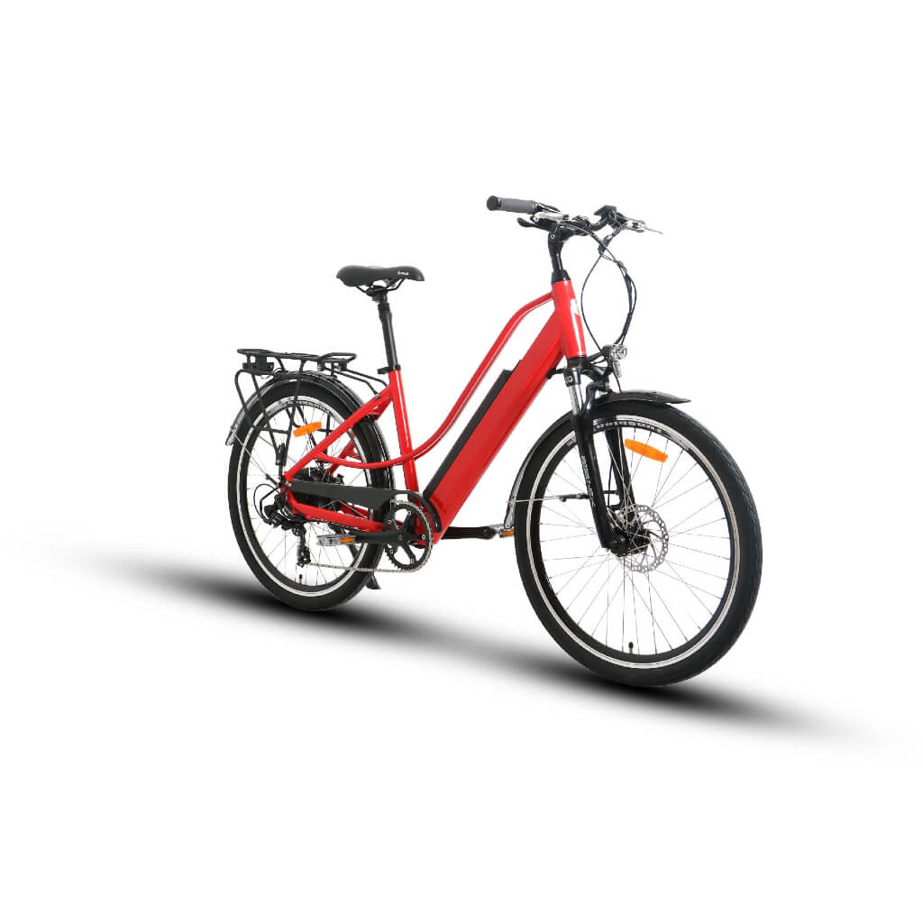 EUNORAU E-TORQUE Step-Through 350W 36V Cruiser Electric Bike - Red - Right Angle