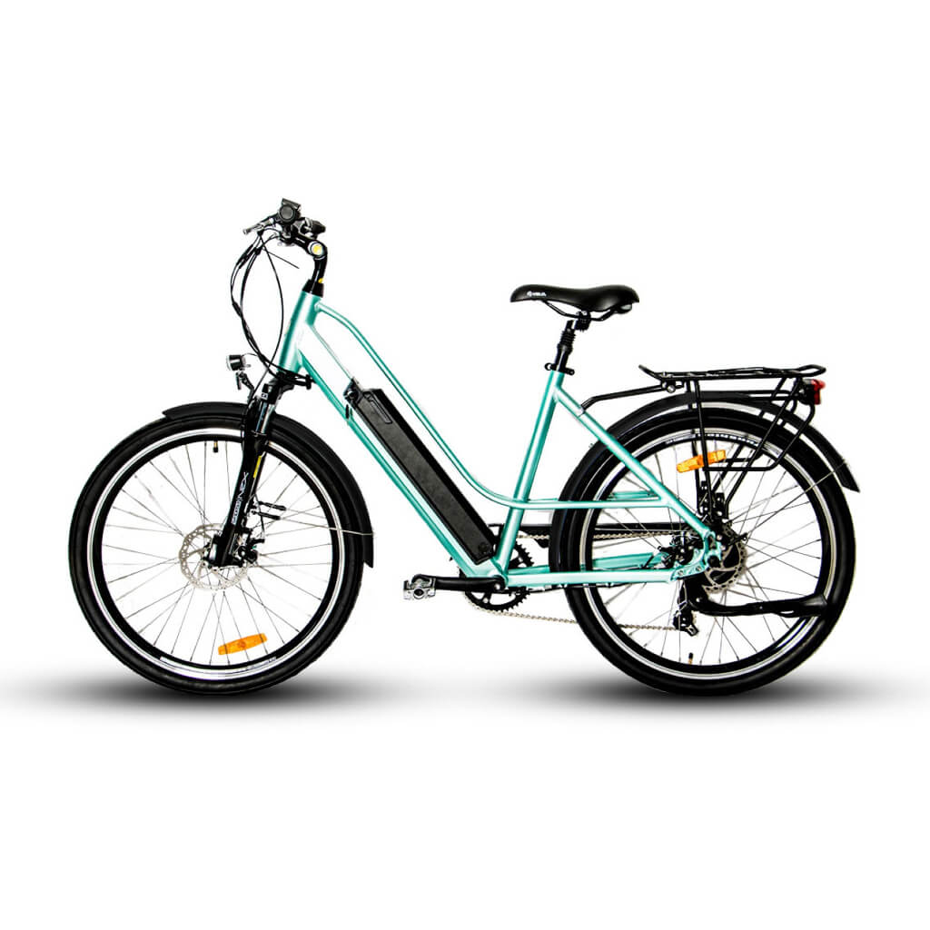 EUNORAU E-TORQUE Step-Through 350W 36V Cruiser Electric Bike - Green- Left View