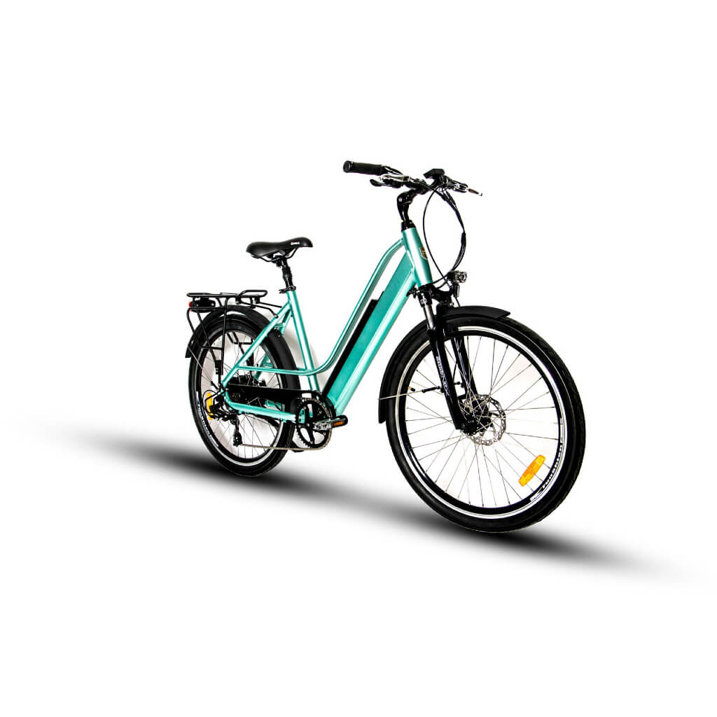 EUNORAU E-TORQUE Step-Through 350W 36V Cruiser Electric Bike - Green- Right Angle