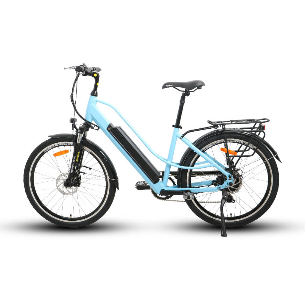 EUNORAU E-TORQUE Step-Through 350W 36V Cruiser Electric Bike - Blue - Left Side