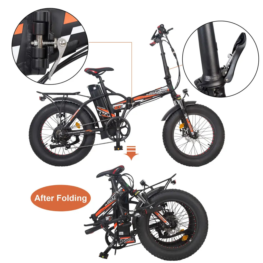 Ecotric 48V 500W Fat Tire Portable Folding Electric Bike with LCD Display Matt folding