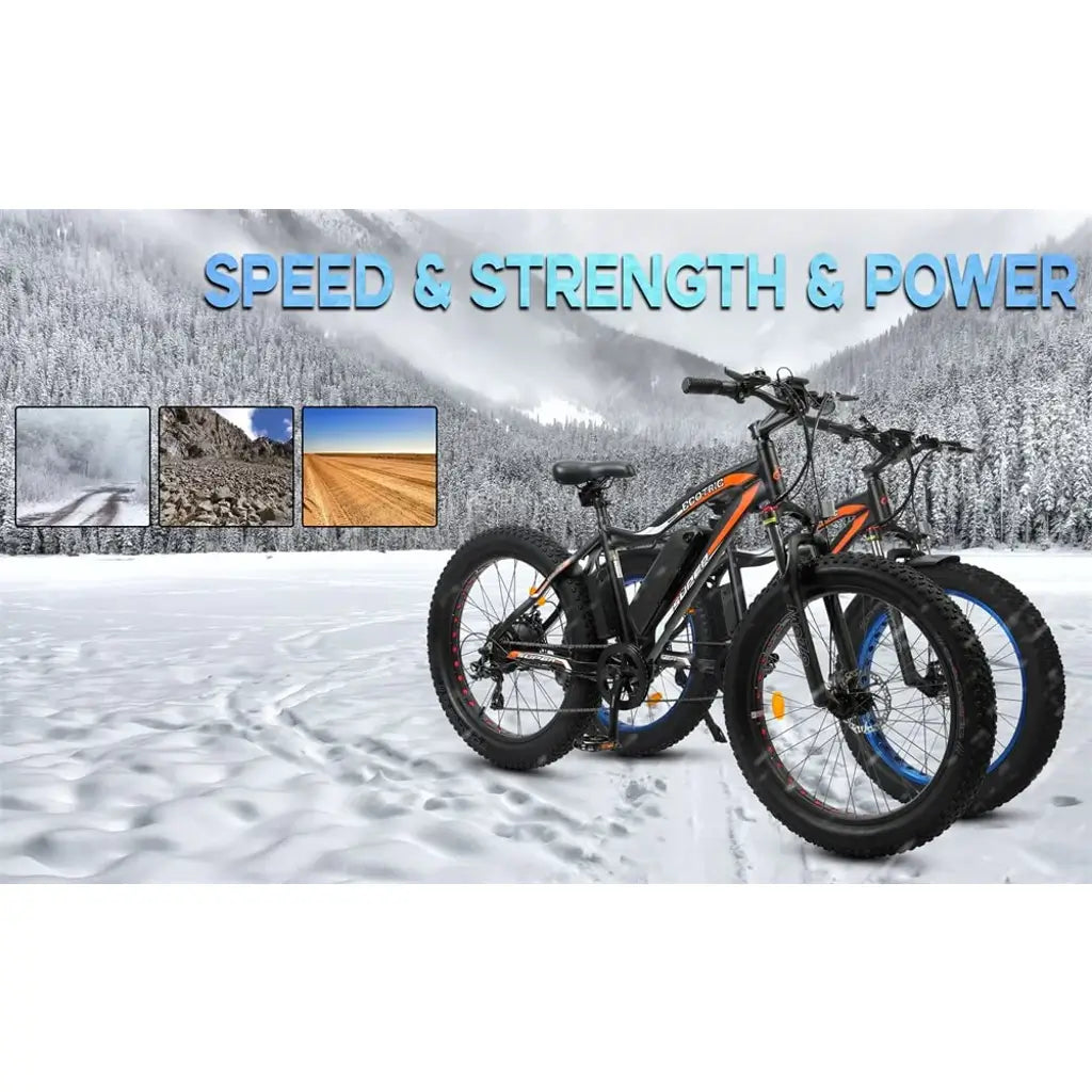 Ecotric Rocket 500W 36V Fat Tire All Terrain Electric Bike Snow