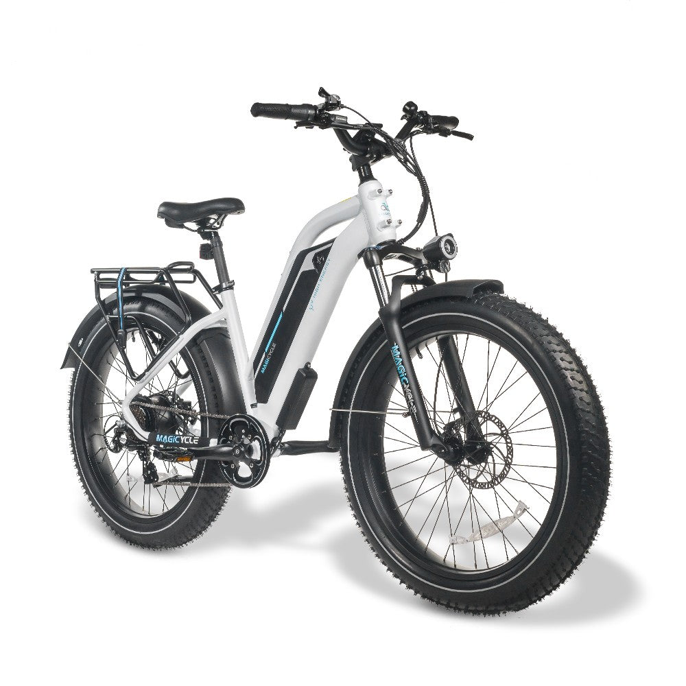 Magicycle 750W 52V 20Ah Cruiser Pro Step-Over Mountain Electric Bike White Right Slant