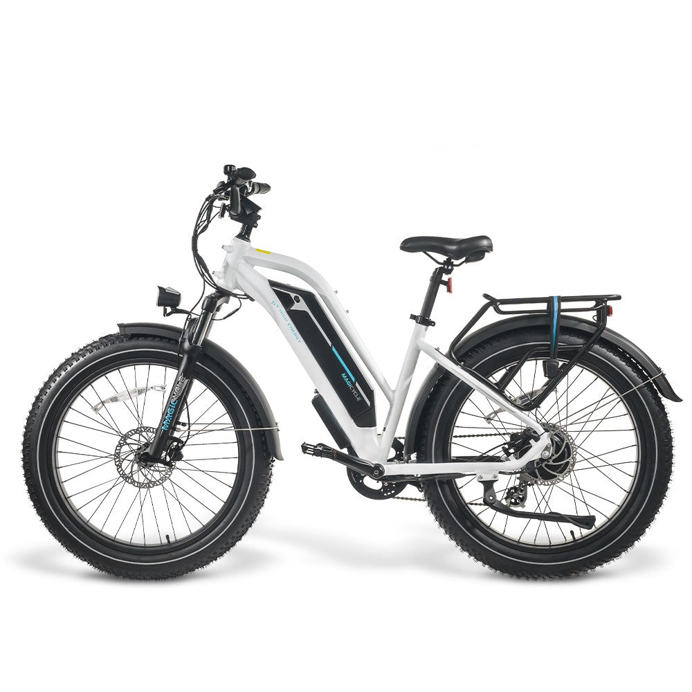 Magicycle 750W 52V 20Ah Cruiser Pro Step-Over Mountain Electric Bike White Left Side